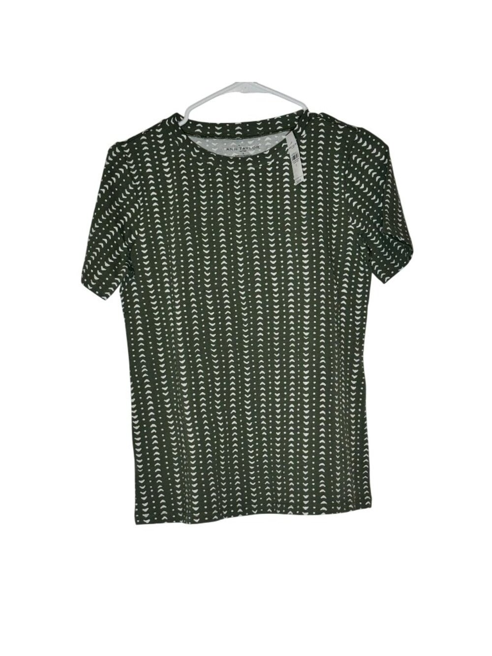 Ann Taylor Factory Chevron Short Sleeve Top Women's Size Small Green White NWT!